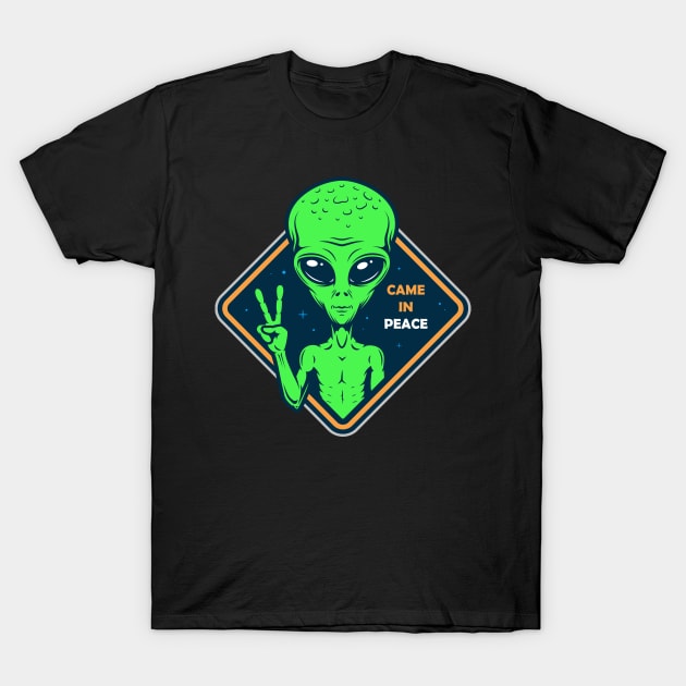 Galactic Greetings: Peaceful Alien Vibes T-Shirt by Arteresting